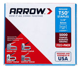 Arrow T50 Series 504IP Staple, For: ETF50PBN, ETFX50, CT50, 5100 Stapler, 3/8 in W Crown, 1/4 in L Leg